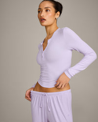 Oner At Home Night Button Down Long Sleeve Top | Light Lavender Purple