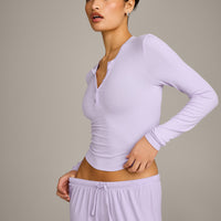 Oner At Home Night Button Down Long Sleeve Top | Light Lavender Purple