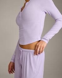 Oner At Home Night Button Down Long Sleeve Top | Light Lavender Purple