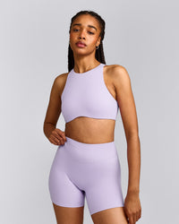 SoftMotion™ High Neck Sports Bra with Grey Logo | Lavender Purple