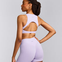 SoftMotion™ High Neck Sports Bra with Grey Logo | Lavender Purple