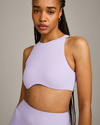 SoftMotion™ High Neck Sports Bra with Grey Logo | Lavender Purple
