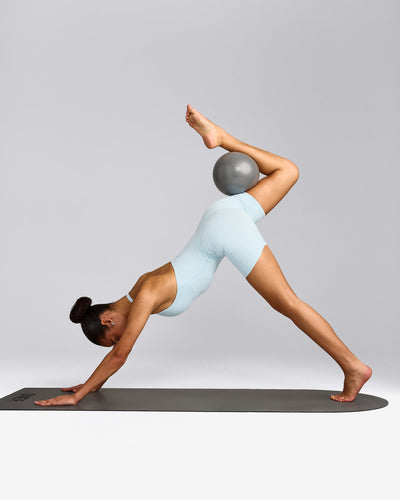 SoftMotion™ Halter Neck All In One Short with Grey Logo | Cloud Blue