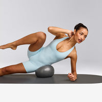 SoftMotion™ Halter Neck All In One Short with Grey Logo | Cloud Blue