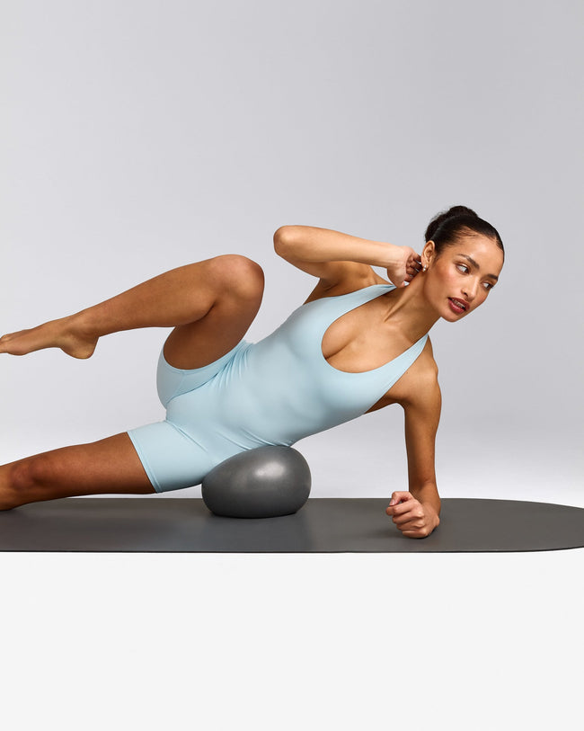 SoftMotion™ Halter Neck All In One Short with Grey Logo | Cloud Blue