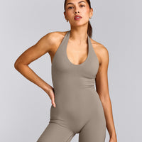 SoftMotion™ Halter Neck All In One Short with Grey Logo | Minky