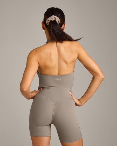 SoftMotion™ Halter Neck All In One Short with Grey Logo | Minky