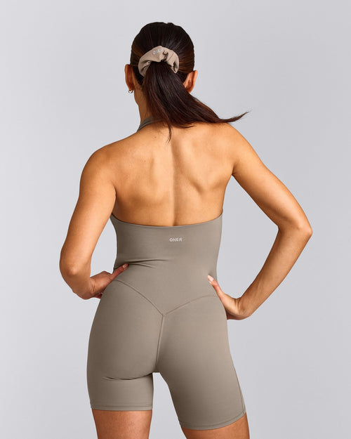 SoftMotion™ Halter Neck All In One Short with Grey Logo | Minky