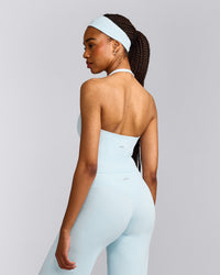 SoftMotion™ Halter Neck Mid Vest with Built in Bra Shelf with Grey Logo | Cloud Blue