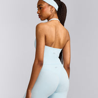 SoftMotion™ Halter Neck Mid Vest with Built in Bra Shelf with Grey Logo | Cloud Blue