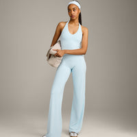 SoftMotion™ Halter Neck Mid Vest with Built in Bra Shelf with Grey Logo | Cloud Blue