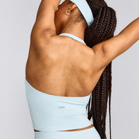 SoftMotion™ Halter Neck Mid Vest with Built in Bra Shelf with Grey Logo | Cloud Blue