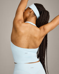 SoftMotion™ Halter Neck Mid Vest with Built in Bra Shelf with Grey Logo | Cloud Blue