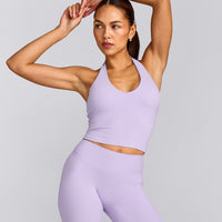 SoftMotion™ Halter Neck Mid Vest with Built in Bra Shelf with Grey Logo | Lavender Purple