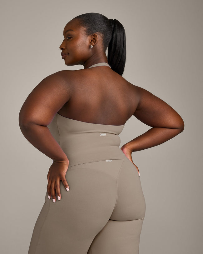 SoftMotion™ Halter Neck Mid Vest with Built in Bra Shelf with Grey Logo | Minky