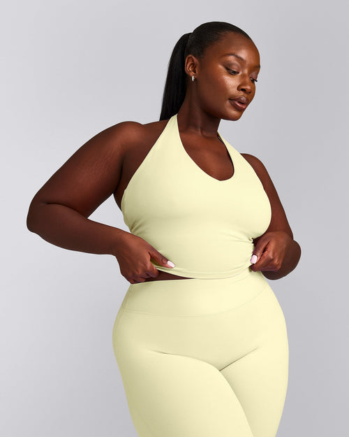 SoftMotion™ Halter Neck Mid Tank Top with Built in Bra Shelf | Pastel Yellow