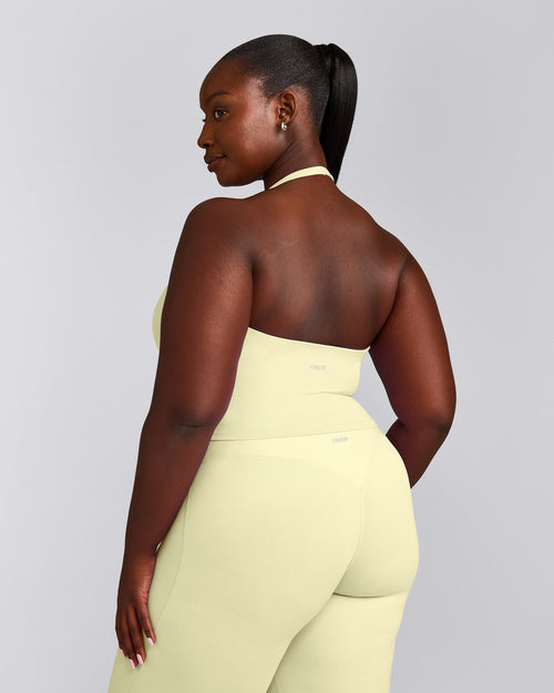 SoftMotion™ Halter Neck Mid Tank Top with Built in Bra Shelf | Pastel Yellow