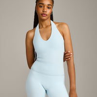 SoftMotion™ Halter Neck Vest with Built in Bra Shelf with Grey Logo | Cloud Blue