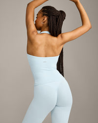 SoftMotion™ Halter Neck Vest with Built in Bra Shelf with Grey Logo | Cloud Blue