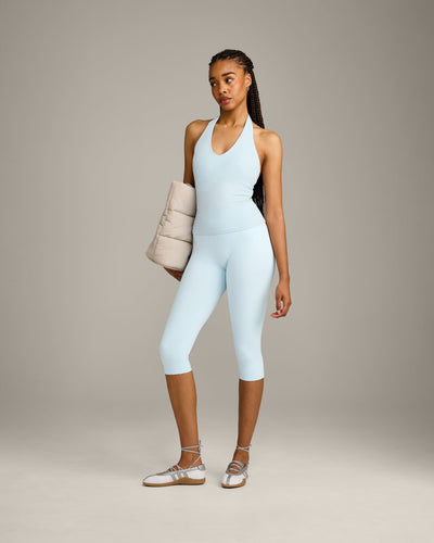 SoftMotion™ Halter Neck Vest with Built in Bra Shelf with Grey Logo | Cloud Blue