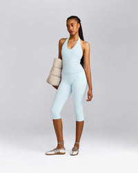 SoftMotion™ Halter Neck Vest with Built in Bra Shelf with Grey Logo | Cloud Blue