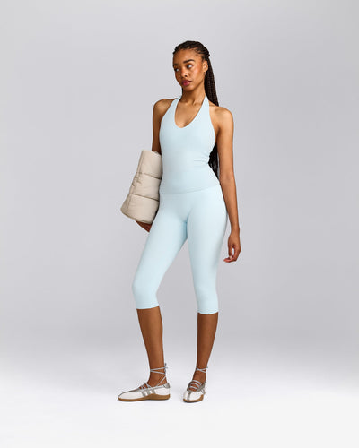 SoftMotion™ Halter Neck Vest with Built in Bra Shelf with Grey Logo | Cloud Blue