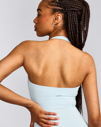 SoftMotion™ Halter Neck Vest with Built in Bra Shelf with Grey Logo | Cloud Blue