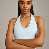 SoftMotion™ Halter Neck Vest with Built in Bra Shelf with Grey Logo | Cloud Blue