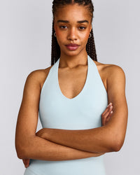 SoftMotion™ Halter Neck Vest with Built in Bra Shelf with Grey Logo | Cloud Blue