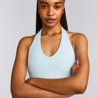 SoftMotion™ Halter Neck Vest with Built in Bra Shelf with Grey Logo | Cloud Blue
