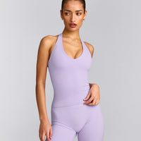 SoftMotion™ Halter Neck Vest with Built in Bra Shelf with Grey Logo | Lavender Purple