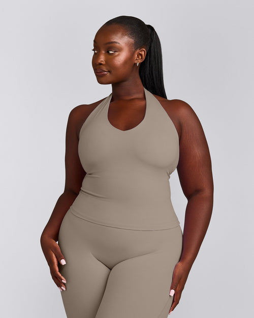 SoftMotion™ Halter Neck Vest with Built in Bra Shelf with Grey Logo | Minky
