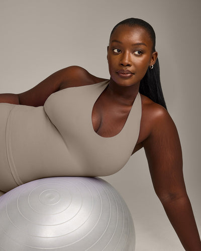 SoftMotion™ Halter Neck Vest with Built in Bra Shelf with Grey Logo | Minky