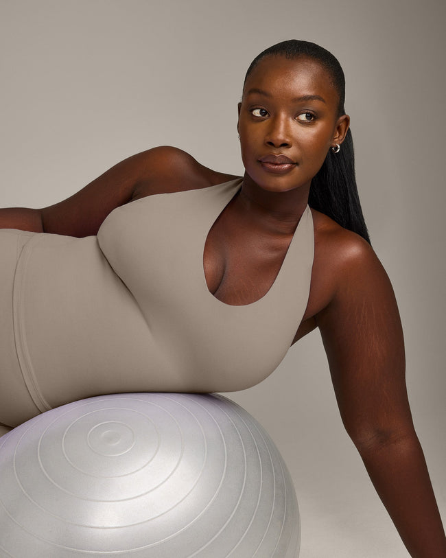 SoftMotion™ Halter Neck Vest with Built in Bra Shelf with Grey Logo | Minky
