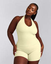 SoftMotion™ Halter Neck Vest with Built in Bra Shelf with Grey Logo | Pastel Yellow