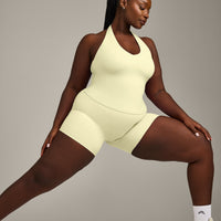 SoftMotion™ Halter Neck Vest with Built in Bra Shelf with Grey Logo | Pastel Yellow