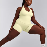 SoftMotion™ Halter Neck Vest with Built in Bra Shelf with Grey Logo | Pastel Yellow
