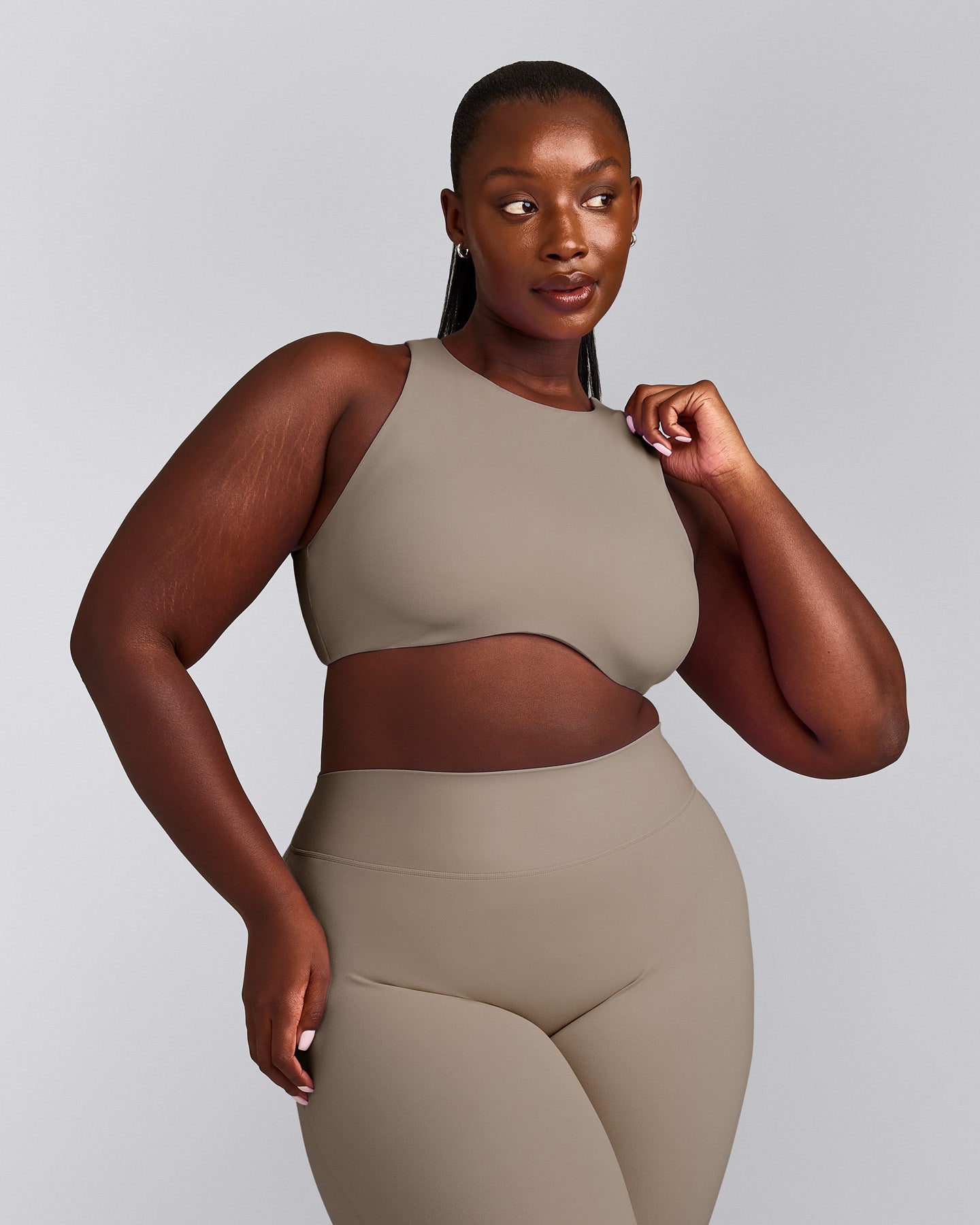 SoftMotion™ High Neck Sports Bra with Grey Logo | Minky
