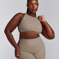 SoftMotion™ High Neck Sports Bra with Grey Logo | Minky