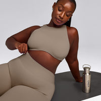 SoftMotion™ High Neck Sports Bra with Grey Logo | Minky