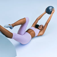 SoftMotion™ High Waisted Capri Leggings with Grey Logo | Lavender Purple