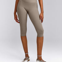 SoftMotion™ High Waisted Capri Leggings with Grey Logo | Minky
