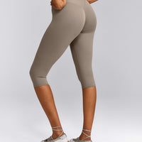 SoftMotion™ High Waisted Capri Leggings with Grey Logo | Minky