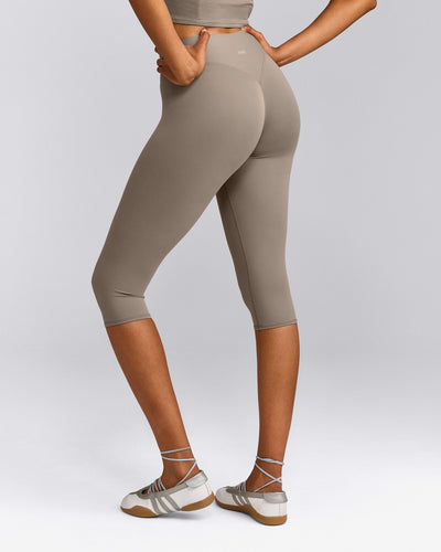 SoftMotion™ High Waisted Capri Leggings with Grey Logo | Minky