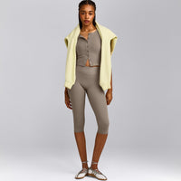 SoftMotion™ High Waisted Capri Leggings with Grey Logo | Minky