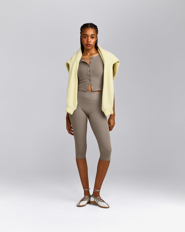 SoftMotion™ High Waisted Capri Leggings with Grey Logo | Minky