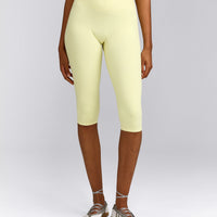 SoftMotion™ High Waisted Capri Leggings with Grey Logo | Pastel Yellow