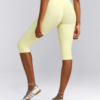 SoftMotion™ High Waisted Capri Leggings with Grey Logo | Pastel Yellow
