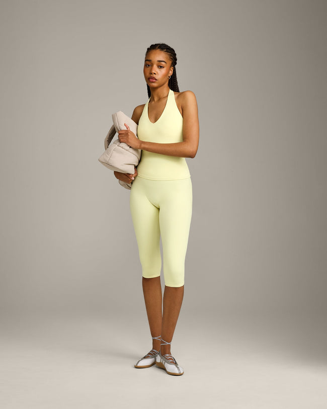 SoftMotion™ High Waisted Capri Leggings with Grey Logo | Pastel Yellow