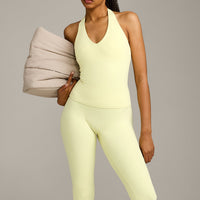 SoftMotion™ High Waisted Capri Leggings with Grey Logo | Pastel Yellow